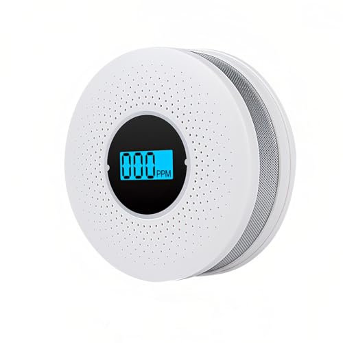 Lancoon Detector Combinado Co y Humo para El Hogar con Pantalla LCD Funciona Pilas FáCil De Instalar Detector 2 En 1 MonóXido Carbono y Humo PortáTil para Viajes con Alarma Sonora y Luminosa