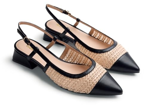 Gioseppo LAMU - Zapatos de Tacón Estilo Salones Destalonados con Rafia y Forro de Rejilla, Punta Afilada, Tacón de Bloque, Correa Ajustable en el Tobillo, Color Negro, Talla 38