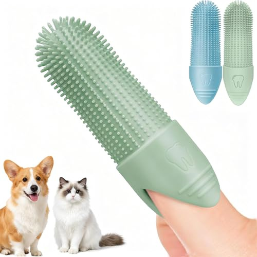 Aiyraa 2pcs Pet Toothbrush for Dogs & Cats, Silicone Dog Finger Toothbrush, Dog Teeth Plaque Cleaning Products, Cat, Puppy Toothbrush for Dogs Teeth Clean & Tartar Removal