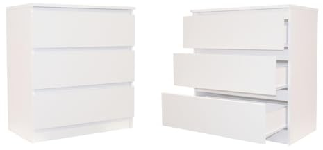 BDW – Cómoda Blanca con 3 cajones – Mueble de Almacenamiento para salón – L: 60cm, H: 77cm – Armario para habitación Infantil o Armario Empotrado – En Panel Laminado – Coco