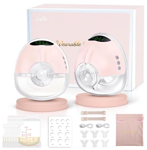 Lulia Electric Breast Pump, Strong Suction, Pain-Free, BPA-Free and Private, Portable Breastfeeding Pump with Flanges Included, Pink and White, 2 Pack