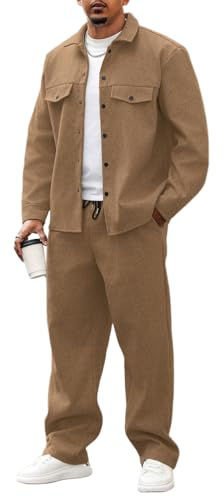 Oanviso Completi Tuta da Uomo Moda 2 Pezzi Casual Giacca Cardigan Con Bottoni Manica Lunga + Pantaloni Lunghe Slim Fit Tute Lavoro Allenamento Oversized A Cachi 3XL