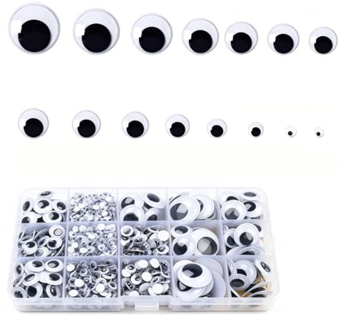 1280 piezas de ojos móviles pegatinas de plástico Wobbly Eyes Autoadhesivo Redondos Negro Blanco para Scrapbooking Artesanía Accesorios DIY Craft Muñecas Decoraciones Juguetes Hecho a Mano 15 Tamaños