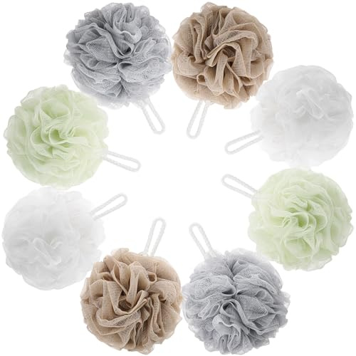 8 Pack Mesh Pouf Bath Sponge - Mesh Loofah Body Exfoliating Shower Ball Shower Sponge