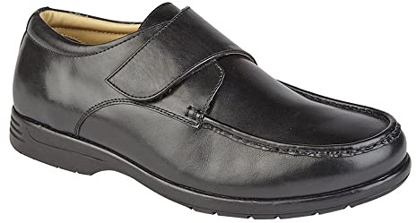 Roamer, svarta läderskor, extra bred passform med touch-fästning, superlätta med läder och textilfoder, strumpa med 2 borttagbara innersulor, PU Air System-sula, Svart, 41.5 EU