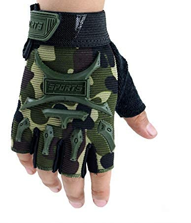 Long Keeper Fahrradhandschuhe Kinder Jungen Mädchen Halbfinger Handschuhe Kletterhandschuhe Skatehandschuh für Klettergerüst Fahrrad Skater Roller Outdoor Sport (Tarnung/M)