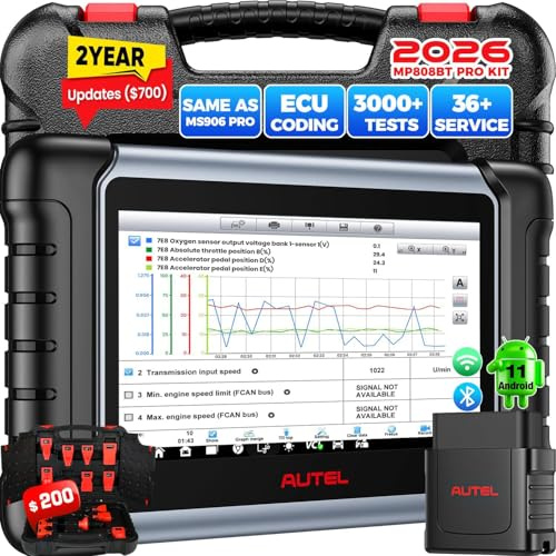Autel MaxiPRO MP808BT PRO KIT Diagnosi Auto, 2 Anni di Aggiornamenti [700 €] - Ver di MP900BT, Adattatori da 200 $, 2026 OS 11 Codifica ECU Superiore a MS906BT/ MK900-BT/ MK900, 3K+ Test, 30+ Servizi
