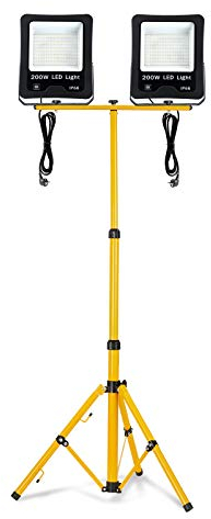 HENGMEI Foco LED para construcción, 200 W, blanco frío, con trípode, foco exterior, lámpara de trabajo, IP66, resistente al agua, para taller, obras, garaje