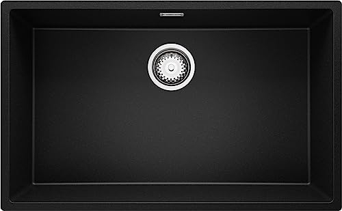 PRIMAGRAN Fregadero bajo Encimera Negro 76x47cm, Cocina 1 Seno + Sifón, Granito al mueble 80cm - London S223