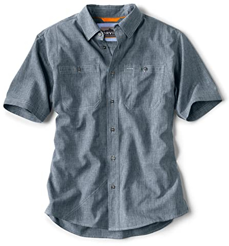 Orvis Tech Chambray Short-Sleeve Work Shirts for Men with Thermal Regulation, Scent and UPF 40 Sun Protection, Blue Chambray - X-Large