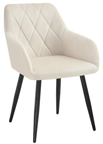 WOLTU Chaise Coiffeuse en Velours, Chaise Salle à Manger, Fauteuil, Rembourré, sur Pieds en Métal, Charge Max. 150 kg, Blanc.