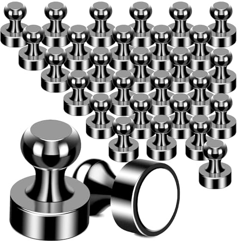 MIKEDE 30Pcs Fridge Magnets, Refrigerator Magnets Strong for Pictures, Neodymium Magnetic Push Pin Magnet Heavy Duty for Whiteboard, Office, Classroom, Locker, Whiteboard and Map Magnet