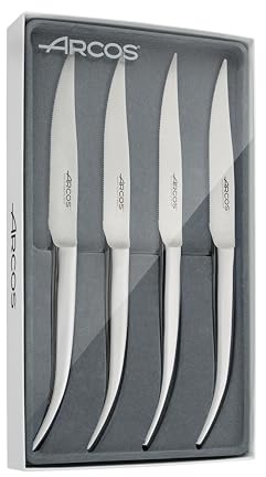 Arcos Serie Stainless - Confezione da 4 pezzi Coltello Cotolero Monoblocco in Acciaio Inox da 110 mm - Coltello Monoblock in Acciaio Inox Colore Argento