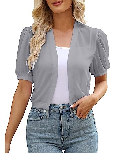 Kobilee Coprispalle Donna Sposa Aperto Elegante Cardigan Argento Cipria Oro Giacca Estiva Estivo Leggero Coprispalle Manica Corta Cerimonia Bolero Copricostumi