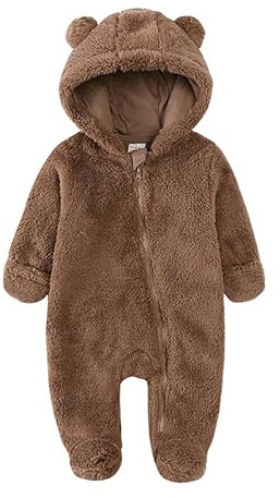 Verve Jelly Combinaison d'hiver à fermeture éclair pour bébé nouveau-né garçon fille oreilles et pieds d'ours sweat à capuche combinaison d'hiver en polaire chaude vêtements