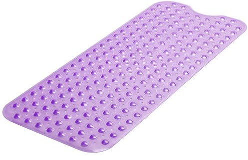 MASS DYNAMIC Extra-Long Non-Slip Bath Mat – 100x40cm Transparent Purple Shower Mat with 200 Suction Cups & 176 Drain Holes, Anti Mould, Machine Washable, BPA-Free, Safe for Kids, Elderly & Pets