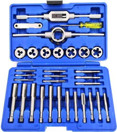 KEWAYO Set di 32 pezzi Tap and Die Kit di taglio metrico per filettatura, strumento professionale in acciaio temprato per tagliare filettature esterne e interne