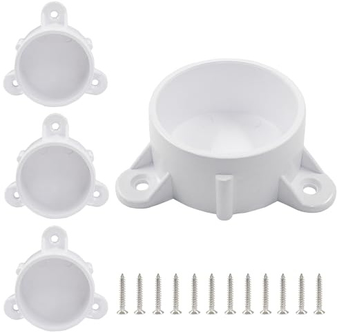 Murtenze 2 inch PVC Flange Table Leg Cap Fittings Furniture White Screw Tab Caps with Mounting Screws for Building Furniture Support Feet Making Storage Shelves (4 Pack)