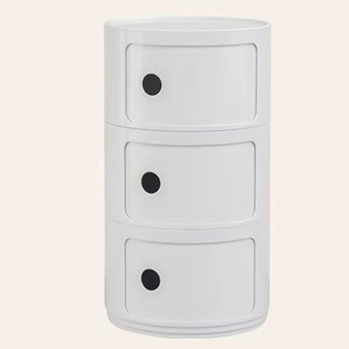 WEIDPHL Table De Chevet Ronde, Table De Chevet avec 3 Tiroirs, Table D'appoint, Armoire De Rangement avec Porte Coulissante pour Salon, Chambre À Coucher, Salle De Bain,Blanc