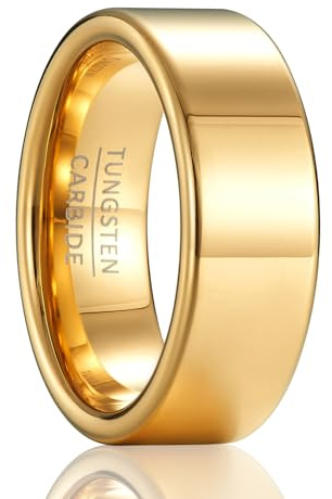 SOXEMAN Fascia Piatta Classica - Anello Nuziale in Tungsteno Alta Lucidatura Larghezza 8mm per Uomo e Donna (Misura USA) | Oro | Misura USA 10 (62,2 mm)