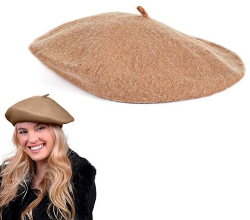 BQRKOTM 1 Stück Baskenmützen & Barette für Damen, Barett, Brauner Hut, Retro-Wintermütze, Wintermütze Barett, Damen Hut für Treffen mit Freunden, Party