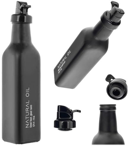 KADAX Bouteille en verre pour huile d'olive - 250 ml - Bouteille d'huile à remplir - Carafe à huile en verre robuste - Bouteille décorative pour la cuisine (noir)