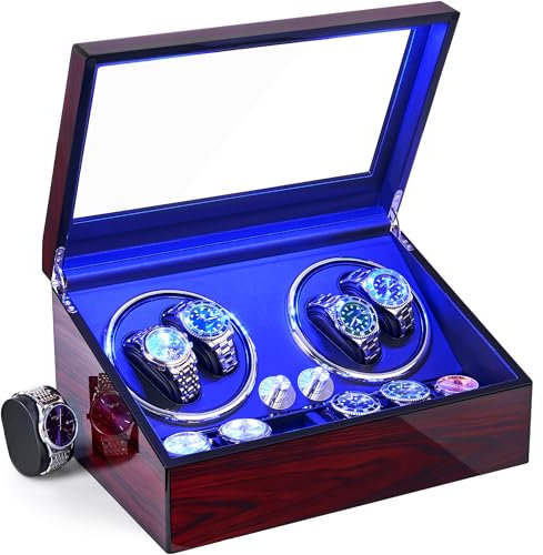 ANWBROAD Caricaorologi automatici - 4 orologi + 6 slot di memoria aggiuntivi - 4 modalità di rotazione con Mabuchi super silenzioso - carica automatica di lusso - carica