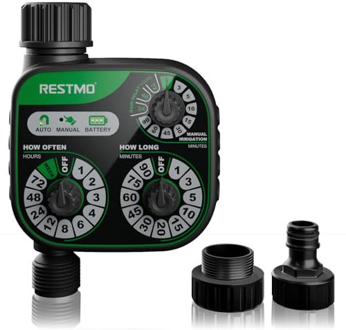 RESTMO Wasserzeitschaltuhr, Zeitschaltuhr mit 3 Zifferblättern, Muti-Funktions Bewässerungssteuerung, 3 Bewässerungsmodi, perfekt für Gartenschlauch, Außenwasserhahn, Rasen-Bewässerungssystem
