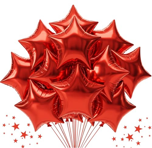 DecoGlee Folienballons in Sternform, 45,7 cm, große rote Sterne, Helium-Mylar-Ballons für Geburtstag, Hochzeit, Babyparty, Jahrestag, Verlobung, Party, Dekorationen, Zubehör, 30 Stück