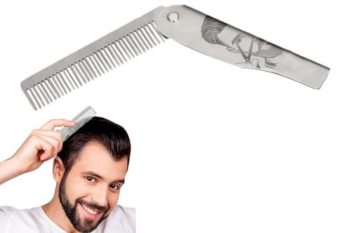 Pettine per baffi, pettine pieghevole da barba, in acciaio inox, per la cura della casa, uomini, papà, marito, per adulti e viaggi