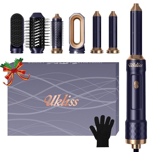 Spazzola Asciugacapelli & Airstyler 6 in 1, Phon Capelli con Hair Dryer, Airflow Arricciacapelli Automatico, Thermal Brush, Spazzola Lisciante, Spazzola ad Aria Calda, Regali Set per Donne - Blu