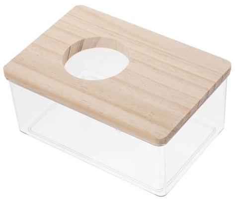 ORFOFE Hamster Sandbad Box aus Klarem Acryl mit Natürlichem Holzdeckel Vielseitig als Sandbad und Toilette für Kleine Nager Wie Hamster Mäuse und Rennmäuse Leicht zu Reinigen und
