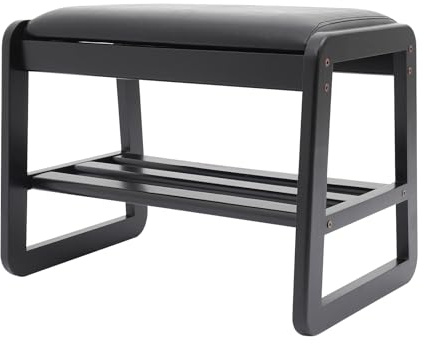 HINOPY Zapatero con asiento, 55 x 34 x 42 cm, moderno zapatero de madera, perchero para niños, bancos y cofres para pasillo, salón, armario, baño, pasillo, color negro