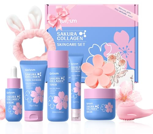 QUIYUM Set Viso Sakura Collagen, Kit Skincare Completo Donna