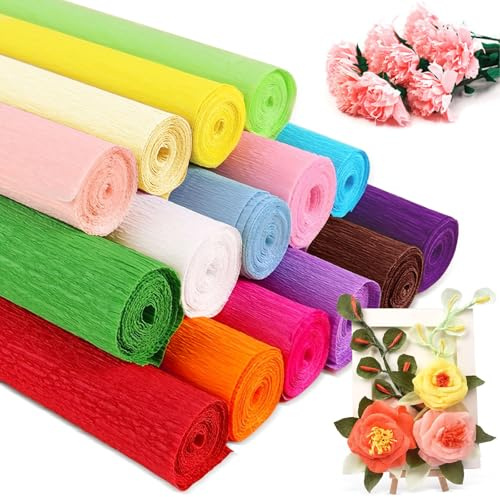 15 Colors Packing Crepe Paper Rolls, 15 PCS 50X100CM Florist Crepe Paper, Flowers Gift Wrapping Floral Artwork Malleable High Elasticity
