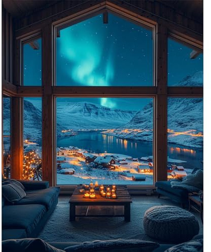 Fountor Aurora Landscape Paint by Numbers for Adults Without Frame 40x50 CM | House DIY Acrylic Painting by Numbers for Adults, Stress Relief Craft Kits, Home Wall Decor Gift, Snowy Mountain