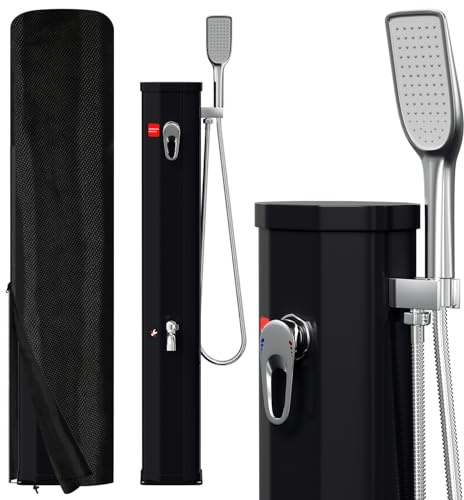 Joparri Douche solaire 20 L, eau chaude jusqu'à 60°C sans électricité, demi-colonne avec pomme de douche, capot de protection et drainage, avec robinet, douche solaire pour jardin, piscine et camping