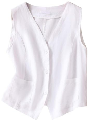 Generisk njurrem dam värmande knäppning ärmlös linne topp lätt business jacka waistcoat väst tröja glitter damer, Vit, XL
