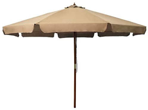 Owoxanthellate Ombrellone con palo in legno, 330 cm, colore tortora, grande ombrellone da giardino con doppio sistema di corda e ventilazione, robusto ombrellone da mercato per terrazze e esterni
