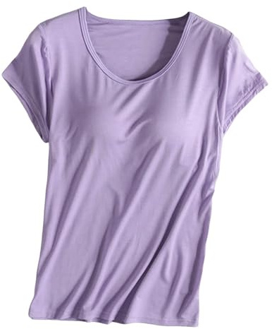 Générique Pyjama T-Shirt à Manches Courtes avec Coussin de Poitrine Soutien-Gorge Bonnet Gilet pour Femme (Purple, XL)
