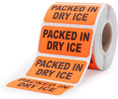 Packed in Dry ICE, Medical Labels, Chart Labels, Bright Fluorescent Red-Orange Labels, 2 x 1, 500 Labels/Roll, 1 Roll |LabelValue (LV-MICL14)