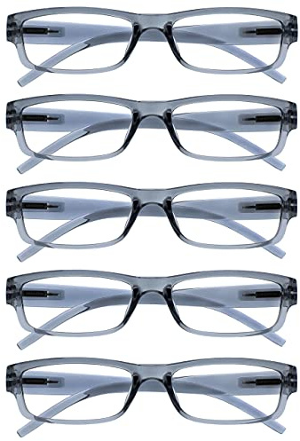 OPULIZE The Reading Glasses Company ACE Lunettes de Lecture Lot de 5 - Monture Étroite - Charnières à Ressorts - Gris - Modèle Mixte Hommes Femmes - RRRRR32-6 - +2.00