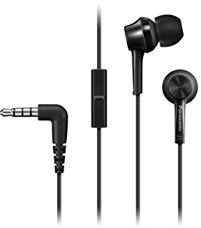 Panasonic RP-TCM115E-K Auriculares Internos de Tipo Canal, Graves Potentes, Micrófono en Línea, Compatibles con Smartphone, Cable de 1,2 m, Negro