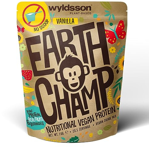 Vegan Protein Powder (No Scoop Included) 1kg - EarthChamp by Wyldsson - Plant Based Vanilla Protein Powder Shake, Dairy Free, Gluten Free, Lactose Free Protien Powder (Vanilla)
