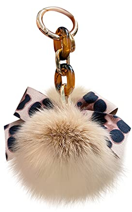 Pom Pom Schlüsselanhänger Damen Plüsch Schlüsselanhänger Bommel Keychain Anhänger mit Leopard Bowknot Plüschball Schlüsselringe Taschenanhänger Pom Pom Schlüsselbund für Handtasche Schlüssel Auto