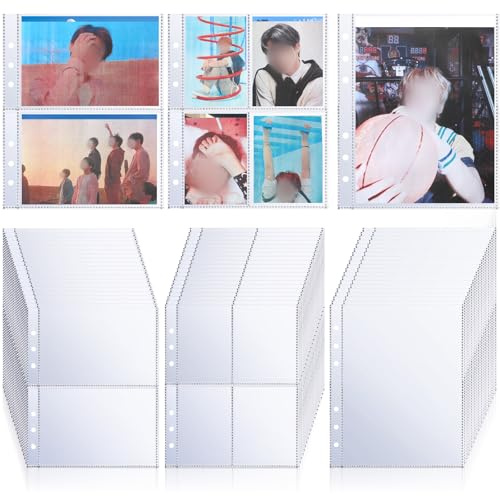 30 Pcs Binder Pockets Clear 4/2/1 Pockets for 6 Ring A5 Binder Insert Card Sleeves Album Page Protector Photocard Document Folder Trading Card Pouch for 6 Ring Sleeves Refill Sheet