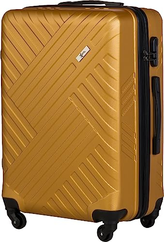 Xonic Design Reisekoffer - ABS Hartschalen Koffer mit 360° Leichtlauf-Rollen - hochwertiger Trolley mit Zahlenschloss in M-L-XL oder Set (Braun Gold, L)