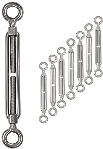 8x Edelstahl Spannschloss Spannschraube Ø 8mm - M8 - beidseitig Öse - V2A - Seilspanner Segelspanner für Drahtseil - 18-27cm lang Wantenspanner Bruchlast 2000kg