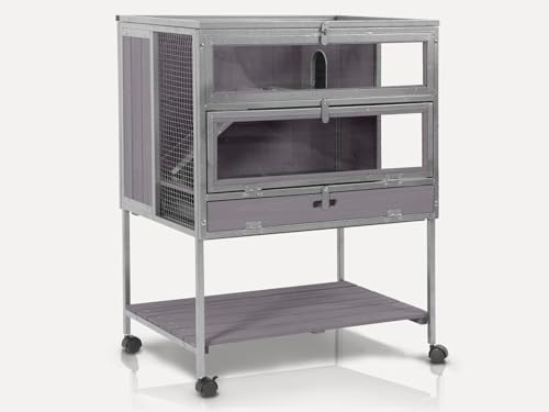MEDEHOO Guinea Pig Cage, Moveable Metal Frame Hamster Cage Anti-Chewing with Aluminium Alloy Edge, Hideouts, Ramps, Seesaws Chewing Toy, Deeper Pull-Out Leakproof Tray for Indoor Outdoor(Grey)