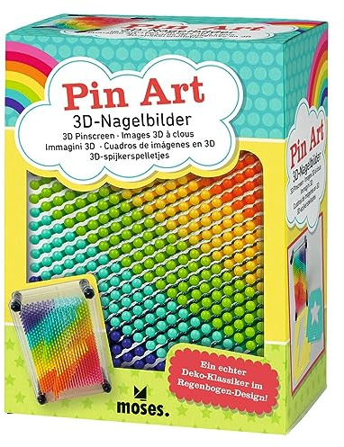 moses. Nail Art 3D Arcobaleno Pin Art - Tavola per unghie per bambini in colori arcobaleno, gioco retrò con unghie in plastica, con stencil flash e stella per impressionanti sculture 3D, medie